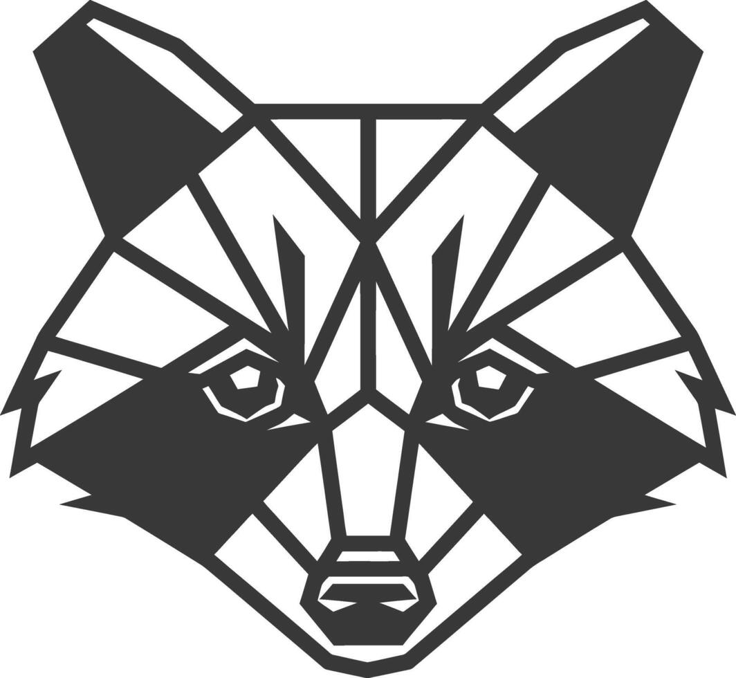 geometric raccoon head with sharp intense eyes vector