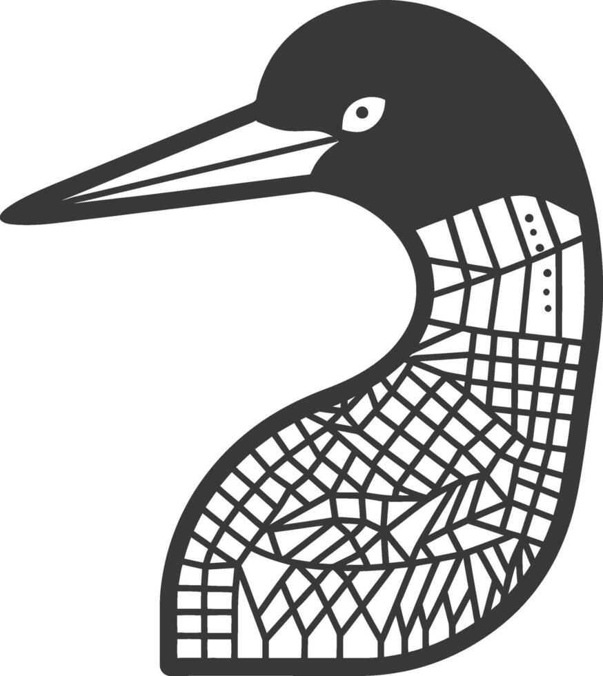 black and white illustration of a loon art design vector