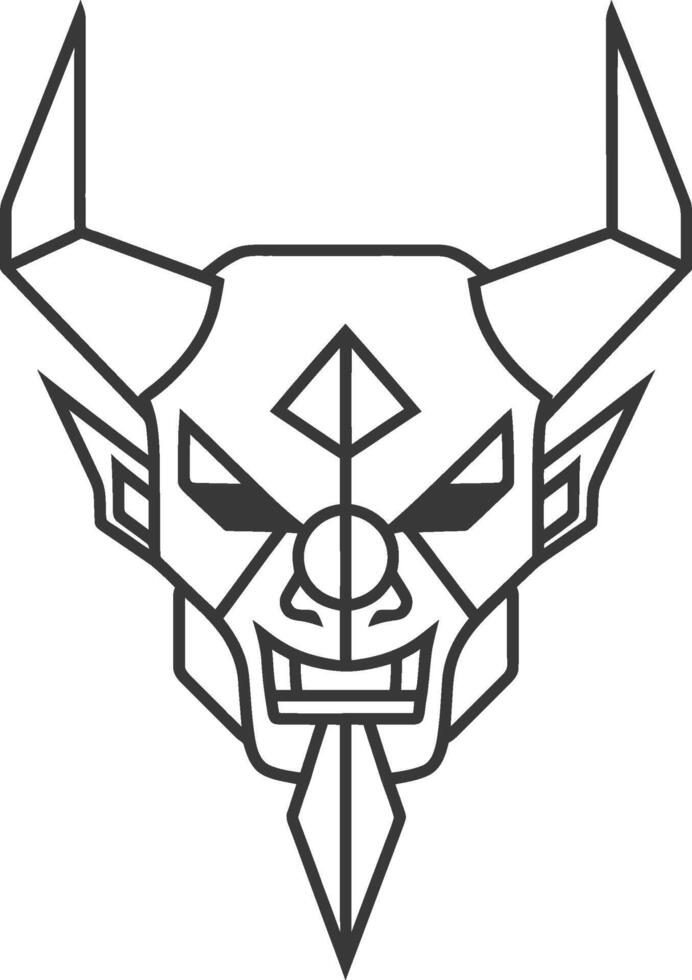 geometric demon with horns and a menacing expression vector