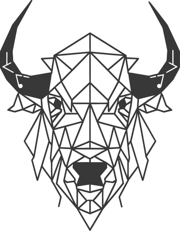 geometric bulls head with a triangular pattern and stylized horns vector