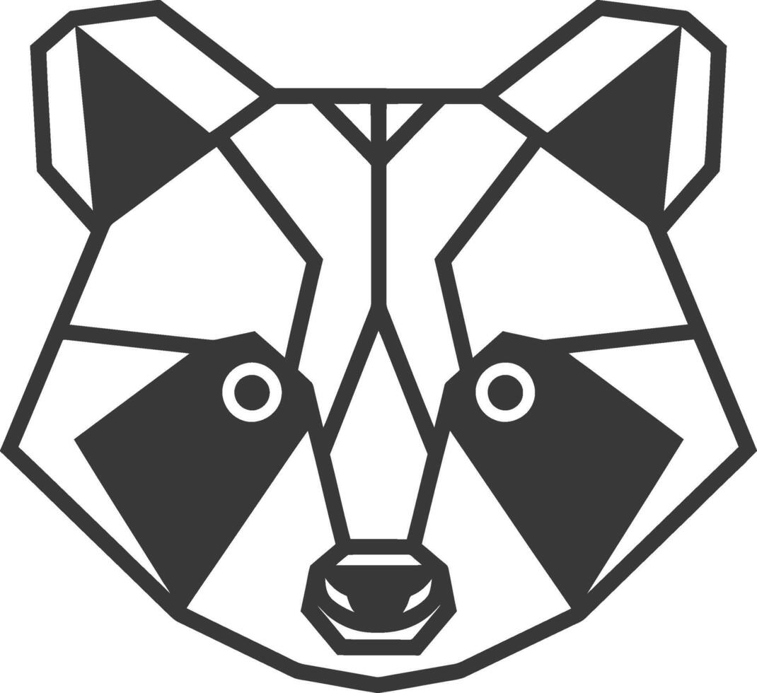 Geometric Raccoon Face Composed of Black Lines on a White Background vector