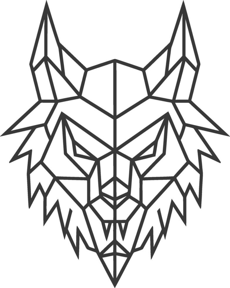 Geometric Wolf Head Design in Black Outline vector