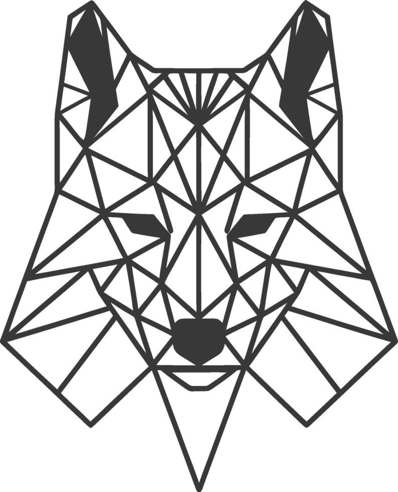 Geometric Wolf Head Rendered in Black Lines vector