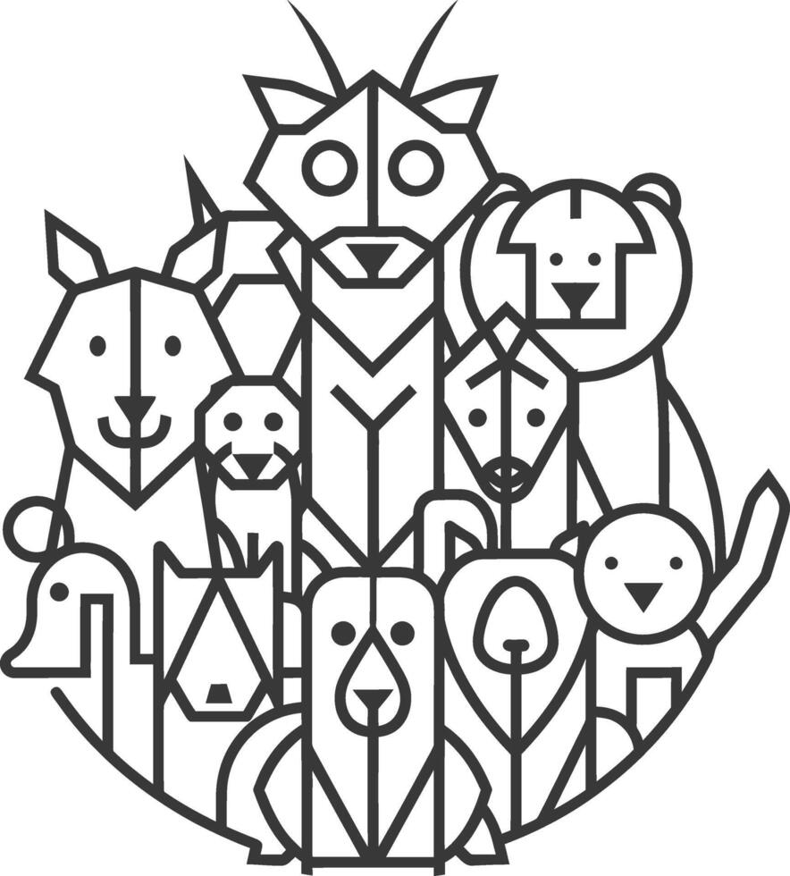 circle of geometric animal friends vector