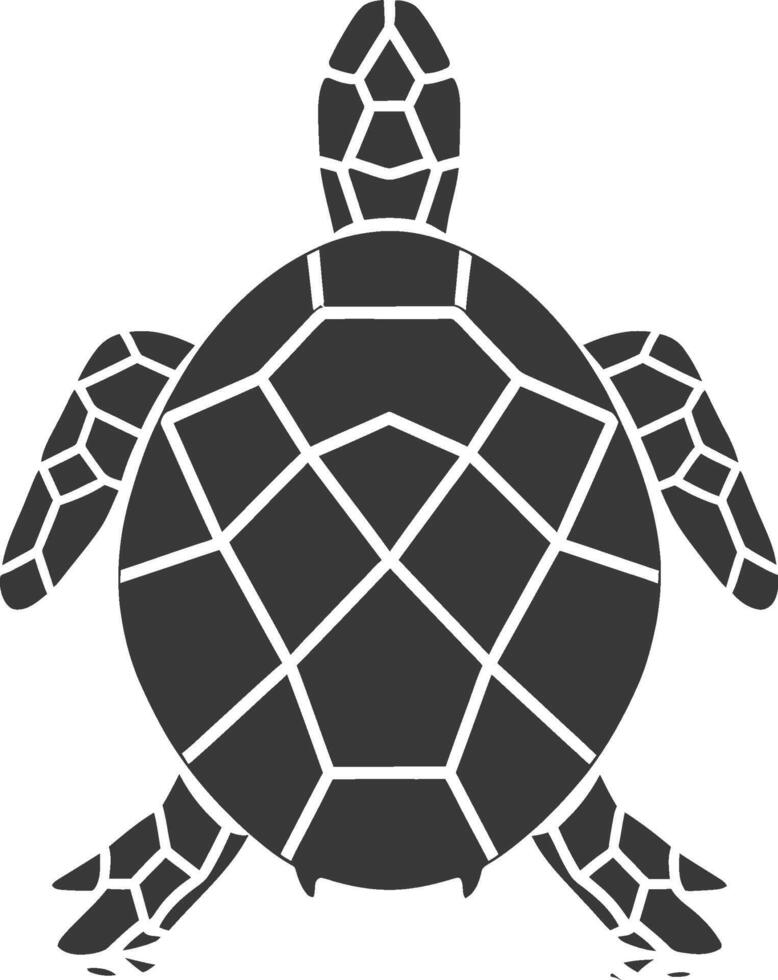 black and white silhouette of a turtle with its shell facing the viewer vector