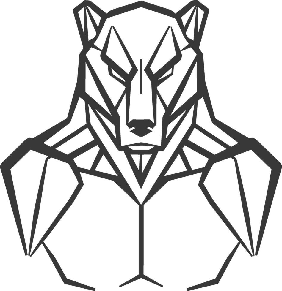 Geometric Bear Depiction in Black and White vector