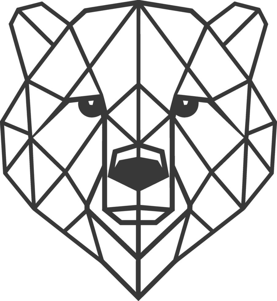 Geometric Bear Face Rendered in Bold Black Lines vector
