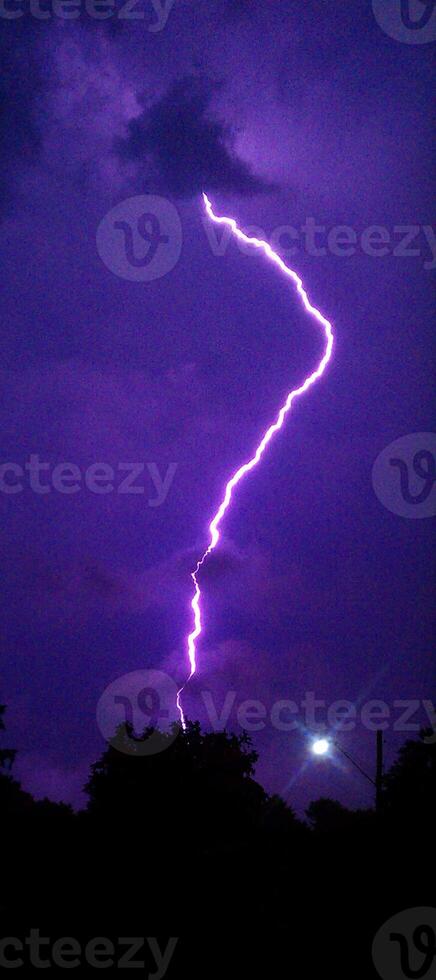 A lightning bolt is seen in the sky photo