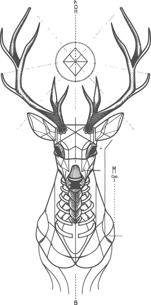 Geometric Deer Head with Intricate Lines and a Diamond in the Center vector
