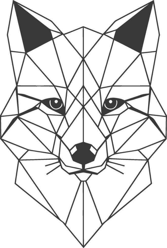 Geometric Fox Head is Rendered with Thin Black Lines and Sharp Angles vector