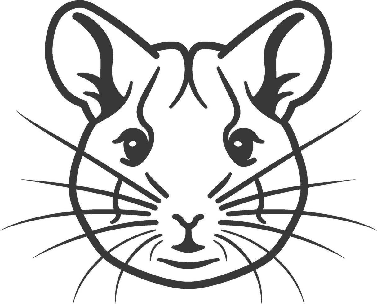 A black and white drawing of a mouse's head vector