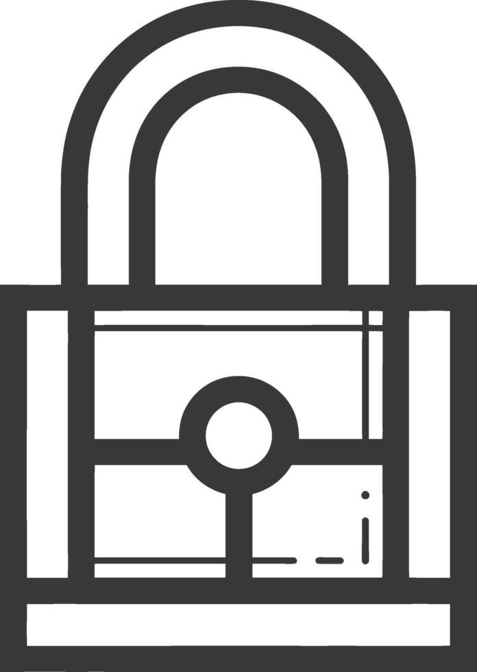 A black and white illustration of a padlock vector