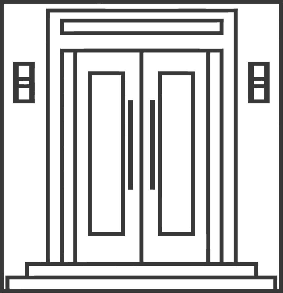 A black and white illustration of a door with two windows vector