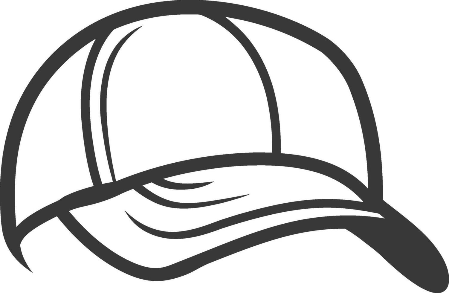 A baseball cap is shown in black and white vector