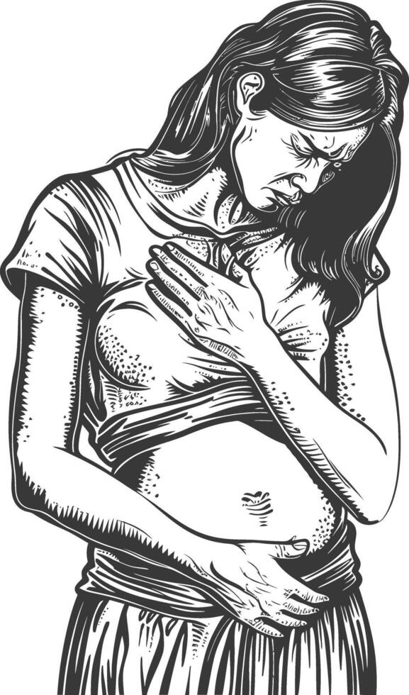 A pregnant woman with her hands on her stomach vector