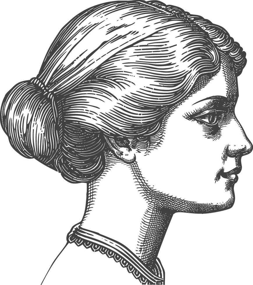 A black and white drawing of a woman's profile vector