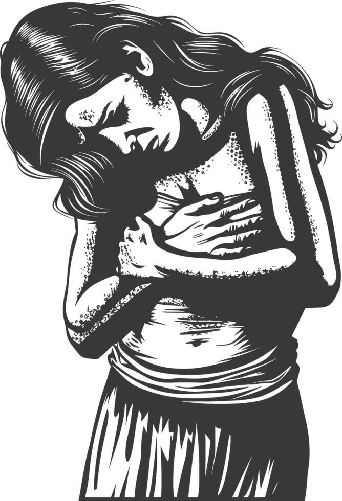 A woman with her hands on her chest vector