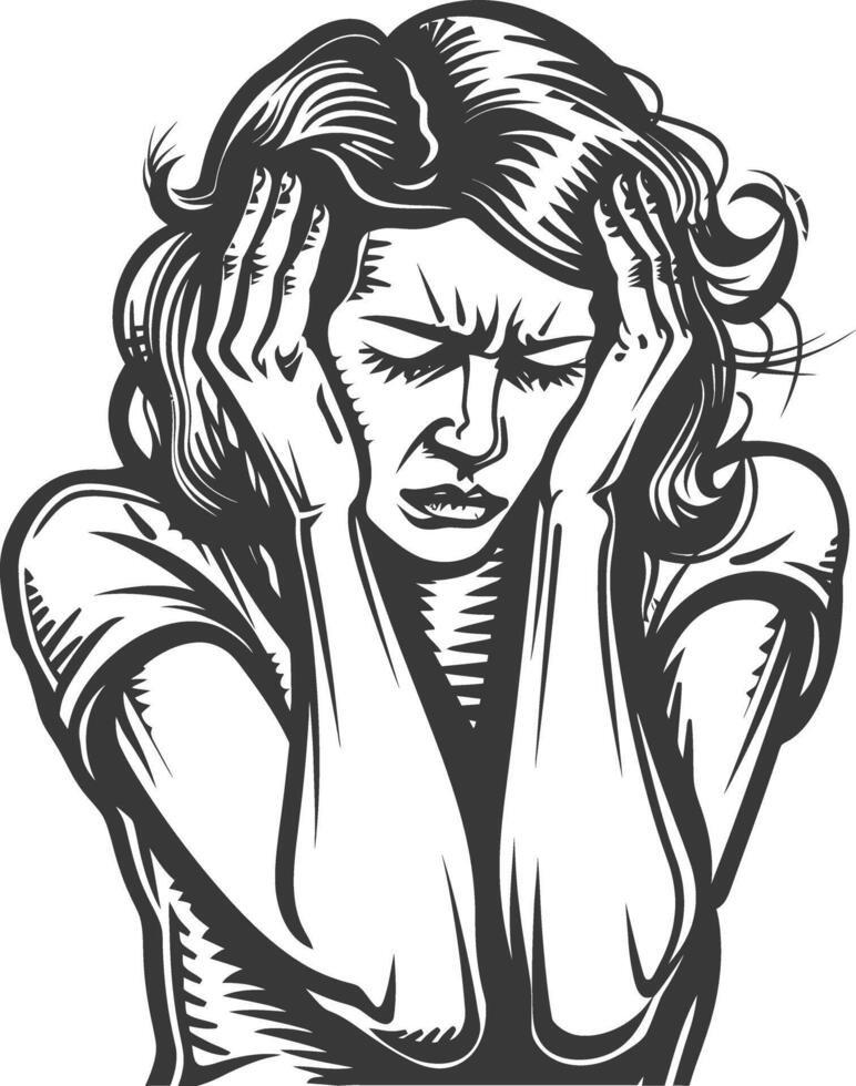 A woman with her hands on her head and a sad expression vector