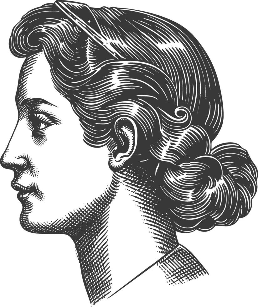 A woman in profile with her hair in a bun vector