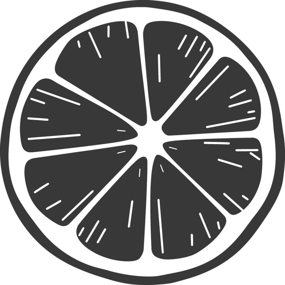 A black and white illustration of a slice of lemon vector