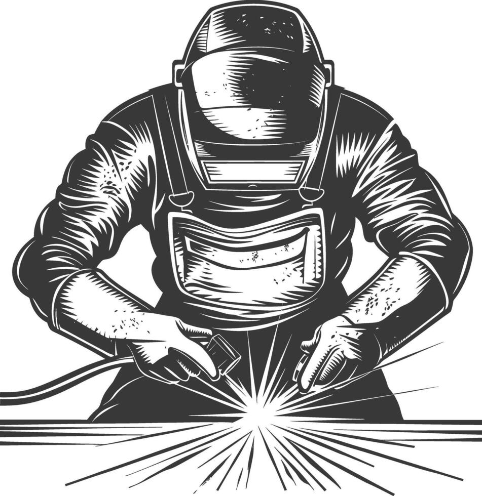 Welder welding metal on a table vector