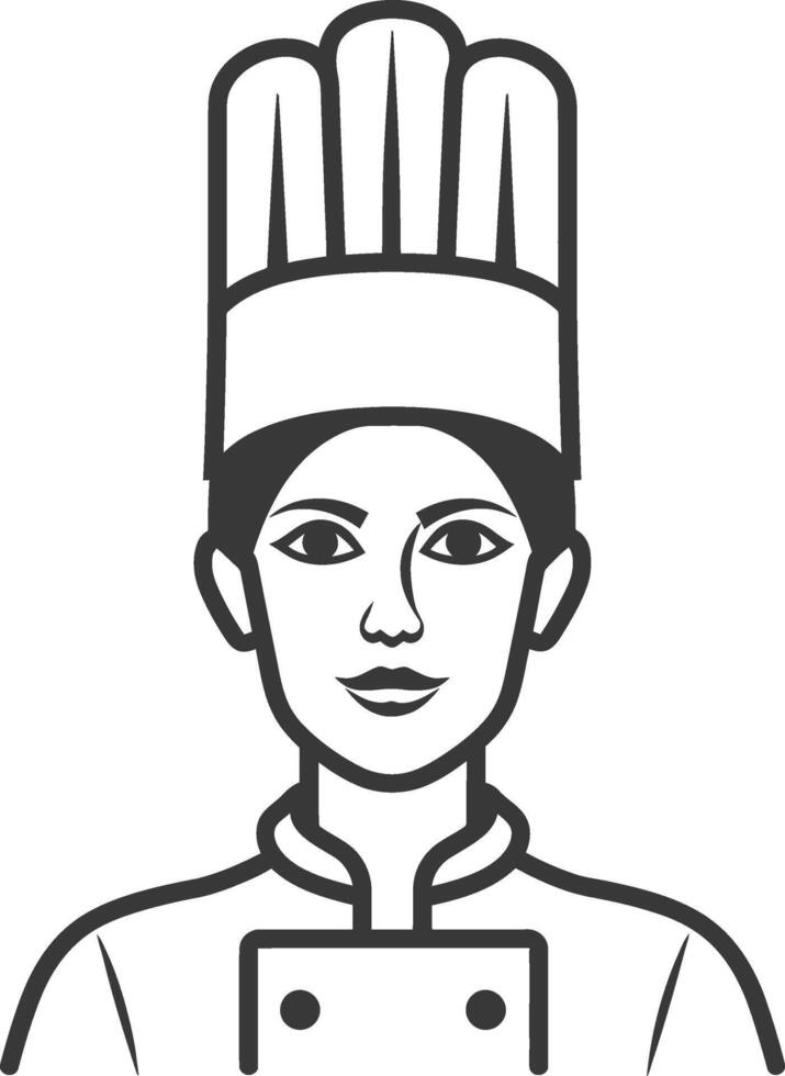 Line Drawing of a Female Chef Wearing a Toque vector