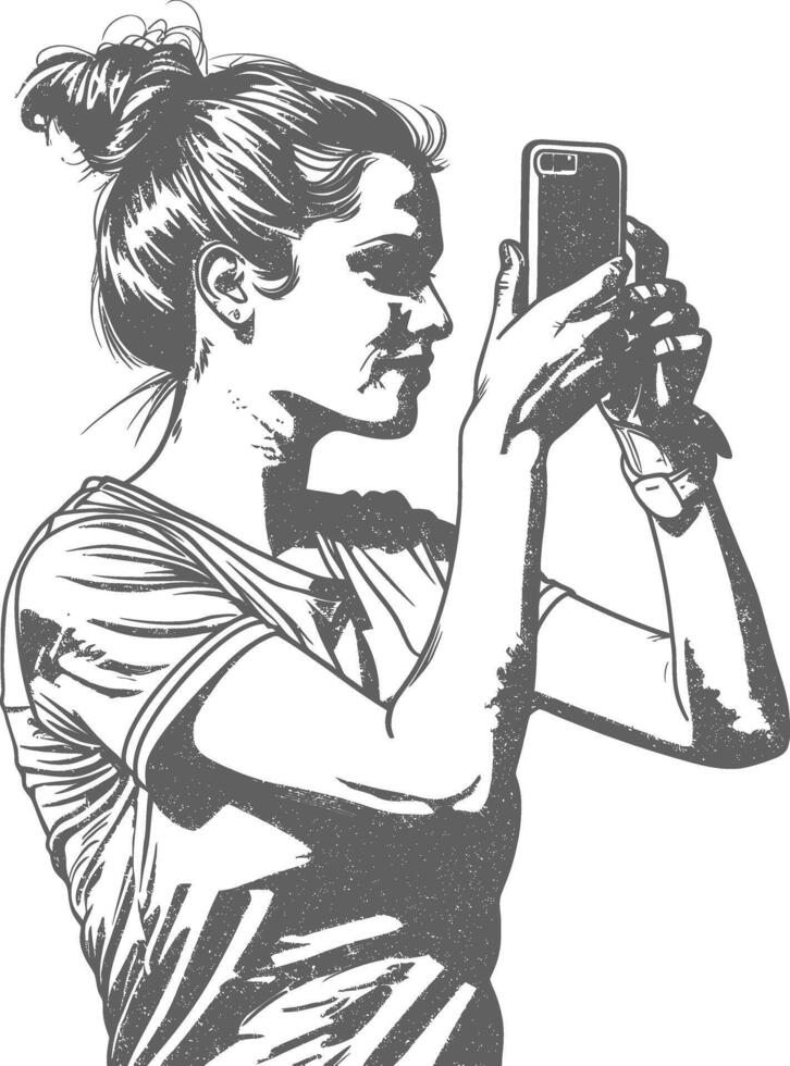 A woman taking a selfie with her phone vector