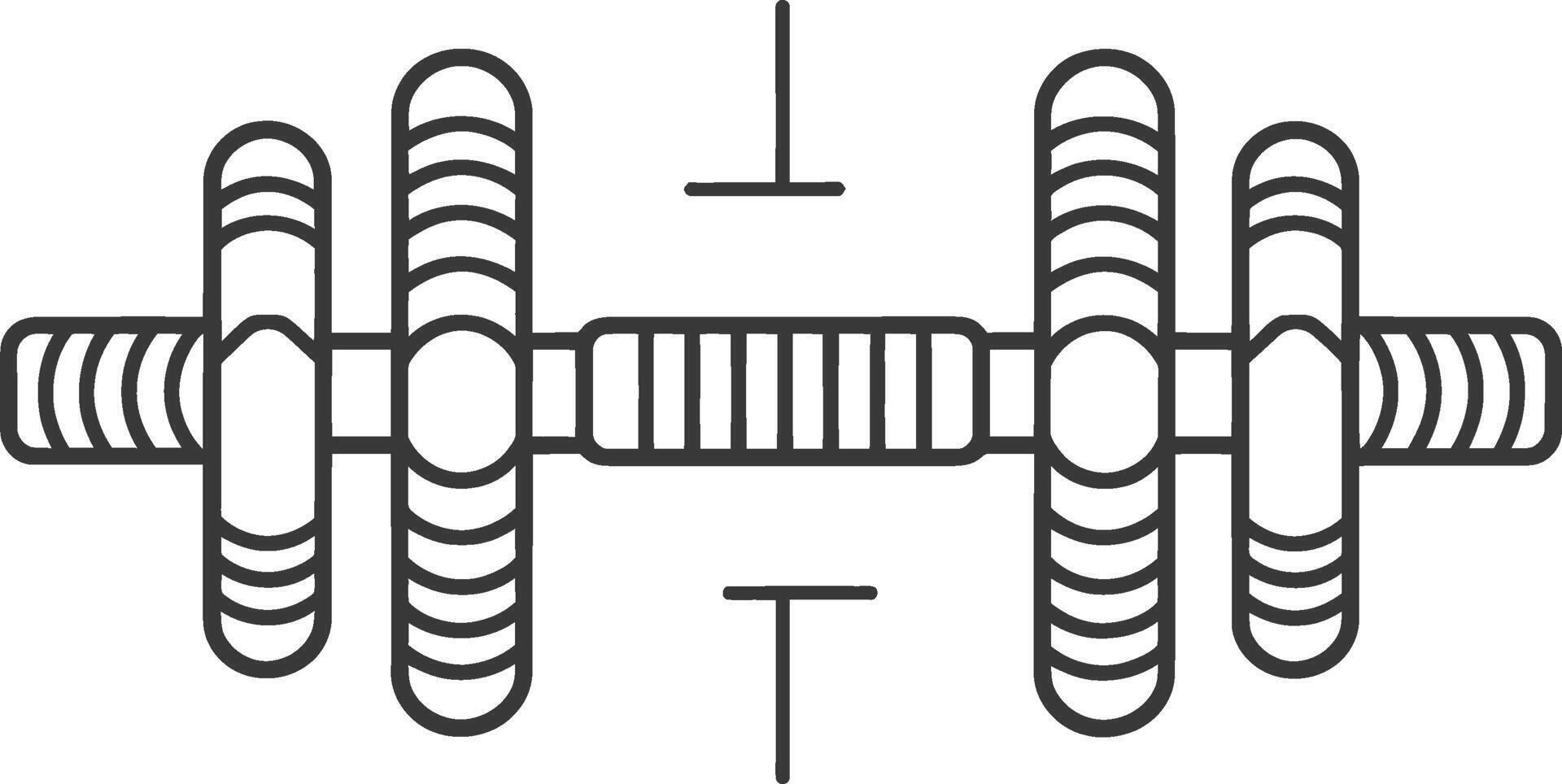 Line drawing of a dumbbell with a straight barbell vector