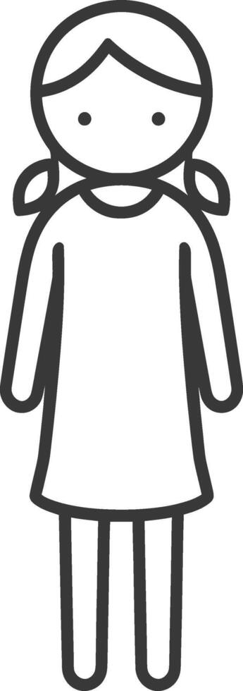 Line drawing of a girl with pigtails wearing a dress vector