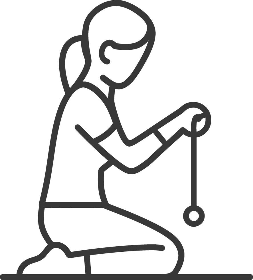 Line Drawing of a Girl Kneeling and Playing with a Yo Yo vector