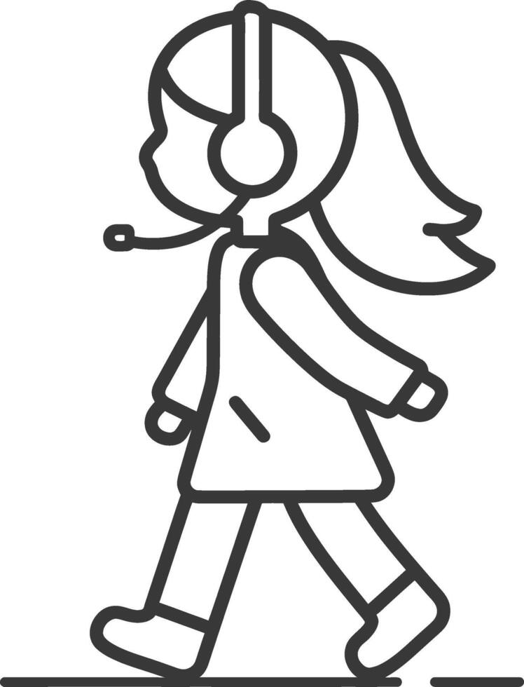 Line Drawing of a Girl Walking with Headphones vector