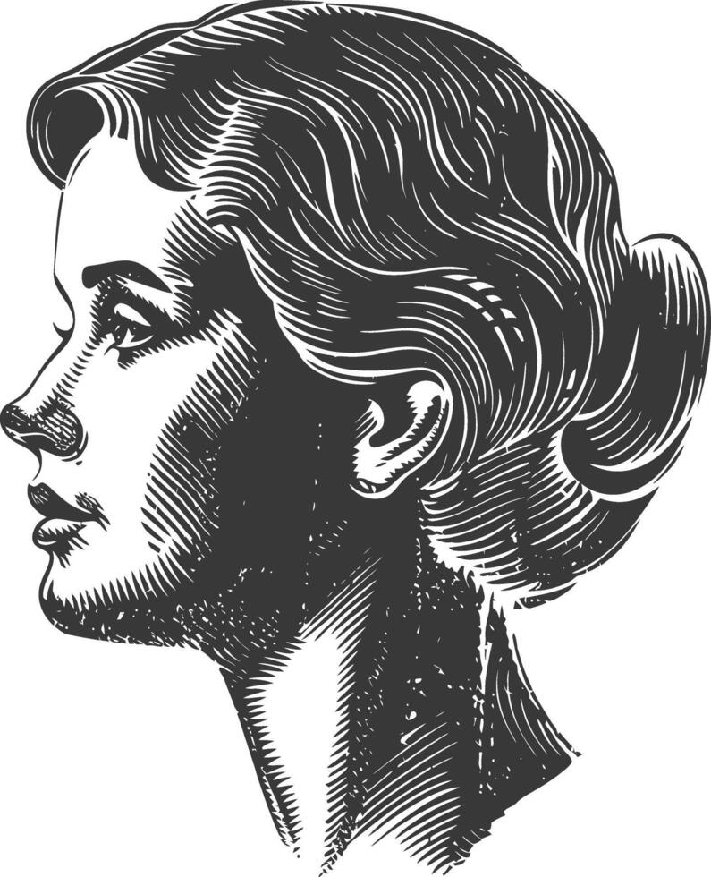 A black and white drawing of a woman's profile vector
