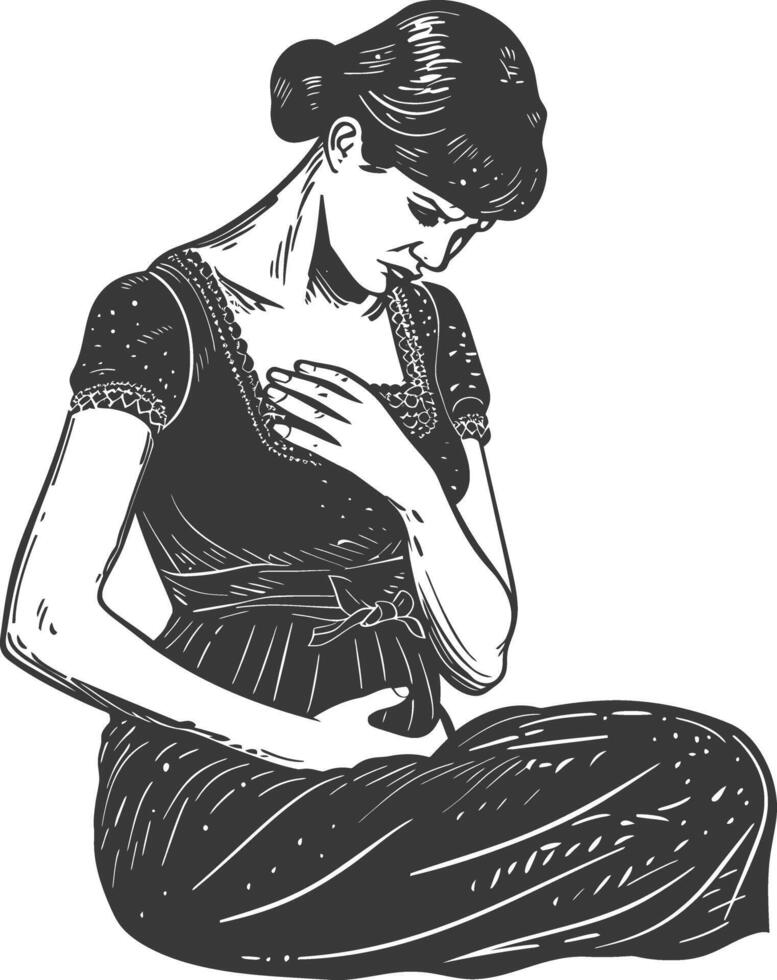 A black and white drawing of a pregnant woman vector