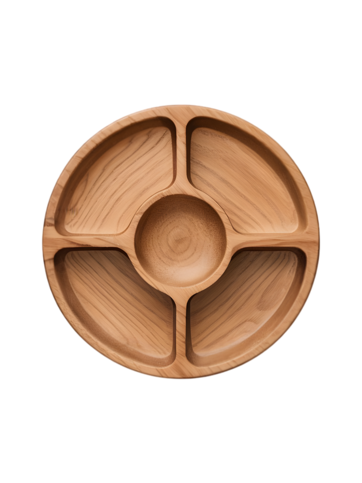 Wooden Serving Tray with Four Compartments png