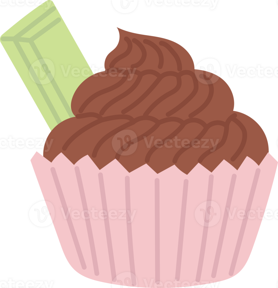 chocolate cupcake with a macha stick on top png