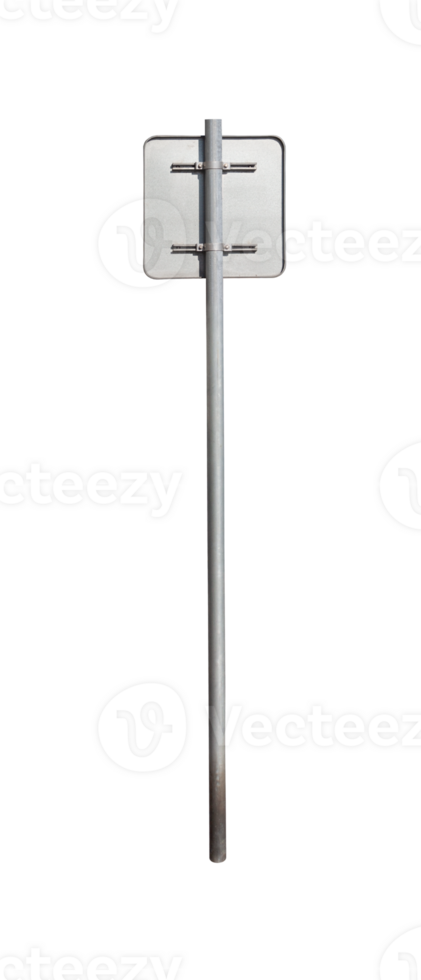 Back side of square traffic sign with metal post. png