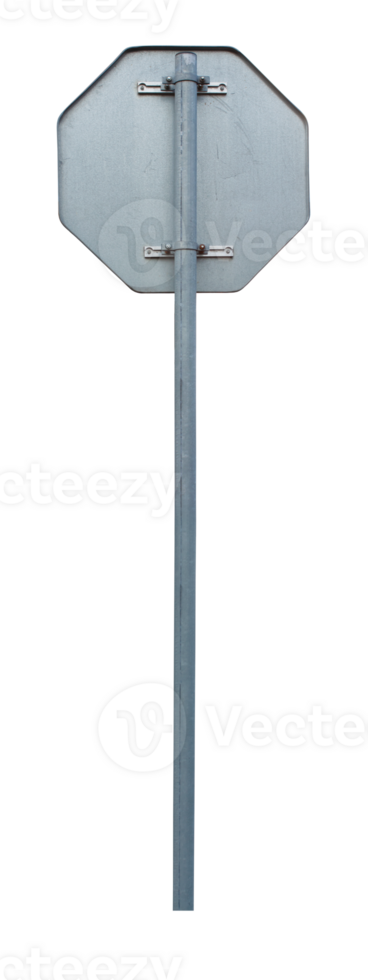 Back side of traffic sign stop with metal post. png