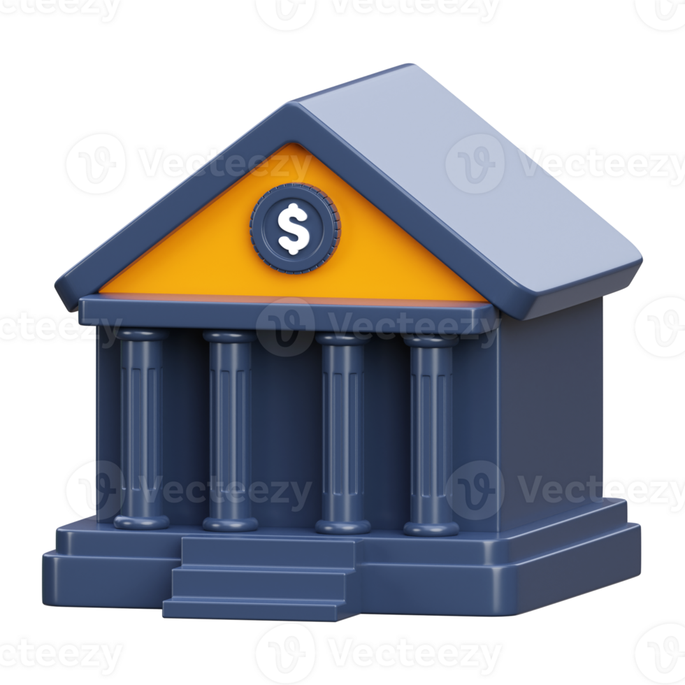3D render bank building icon png