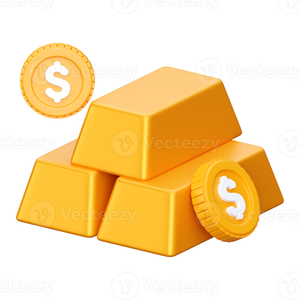 3D render gold bar icon png