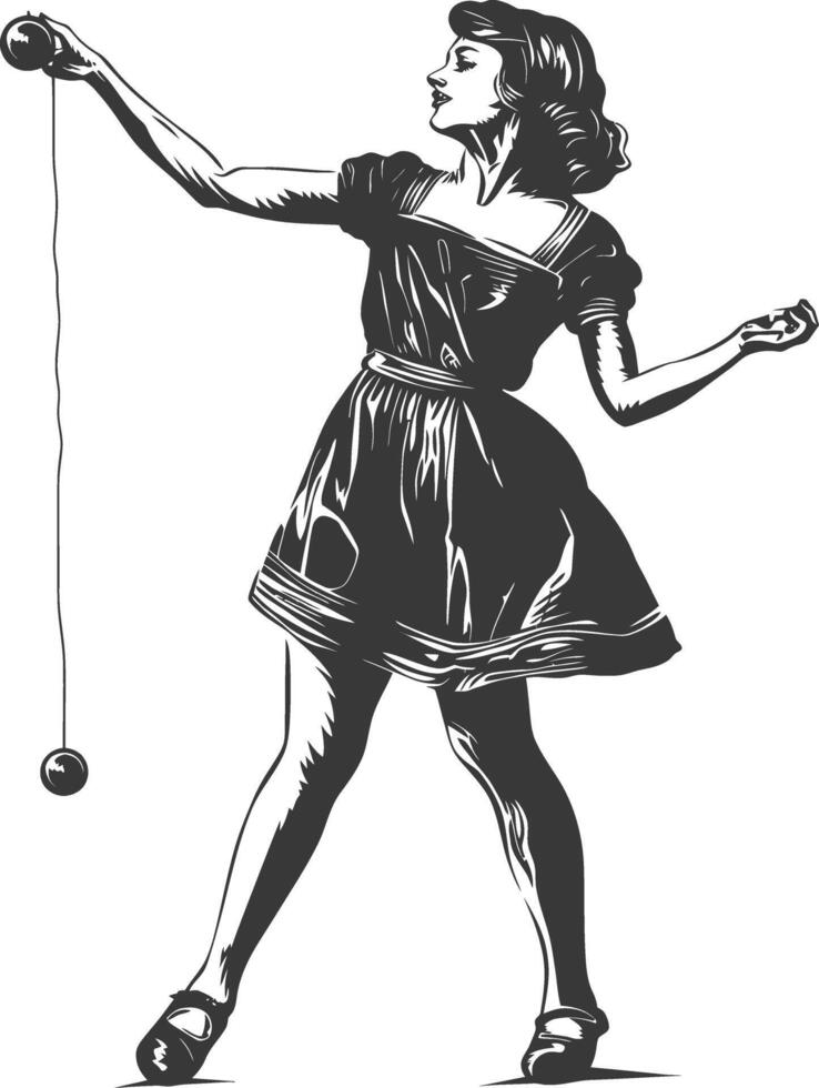 A woman in a dress is holding a ball and a rope vector