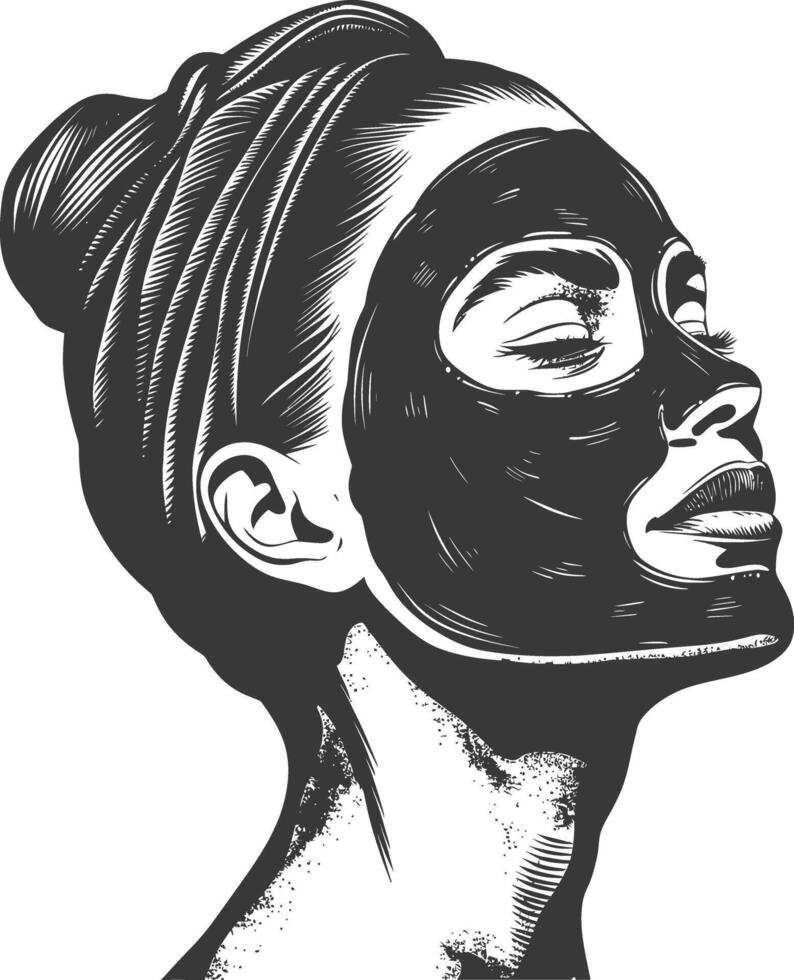 A woman with a black face mask on her face vector