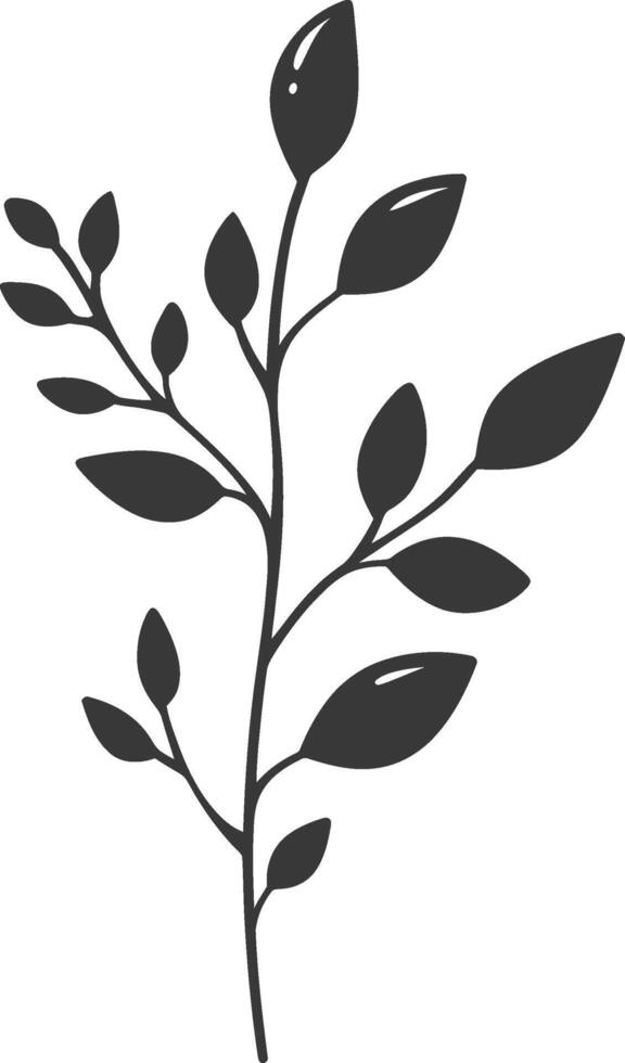 A black and white illustration of a plant with leaves vector