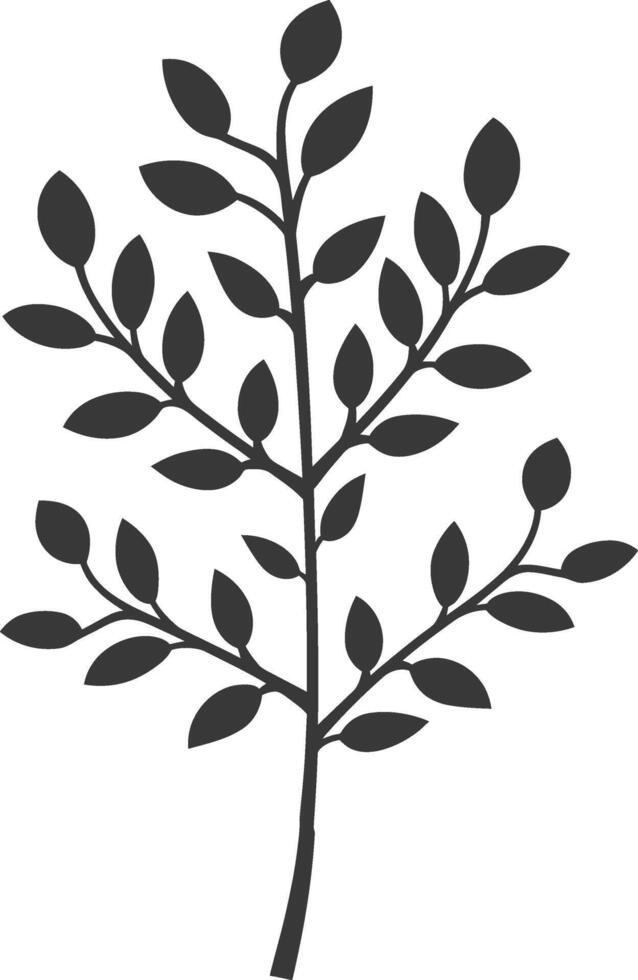 A black and white silhouette of a tree with leaves vector