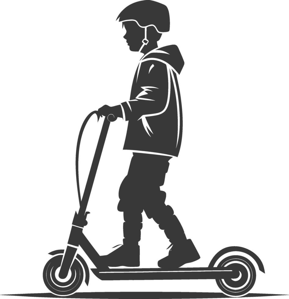 Silhouette of a boy riding a scooter vector