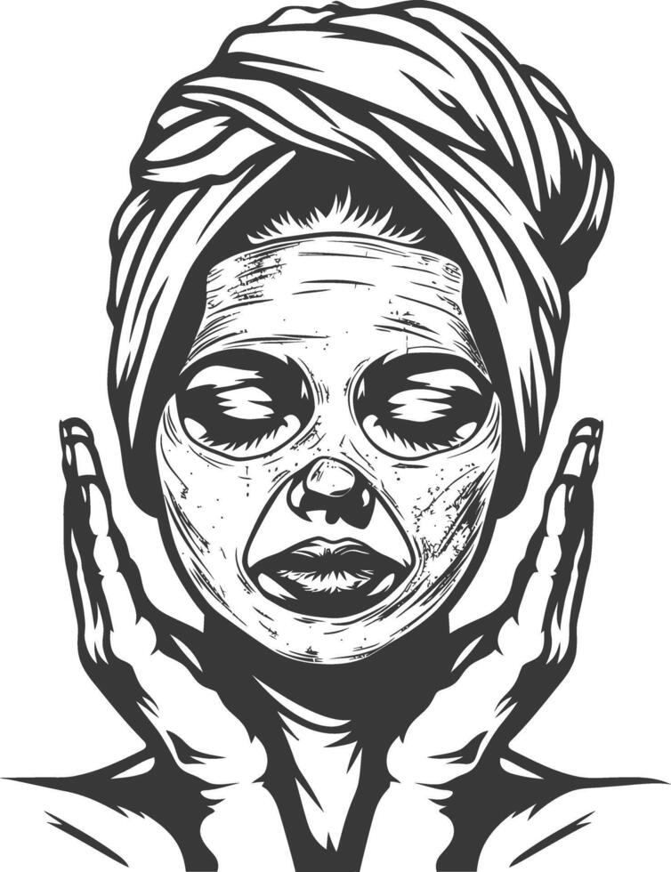 A woman with a face mask on her face vector