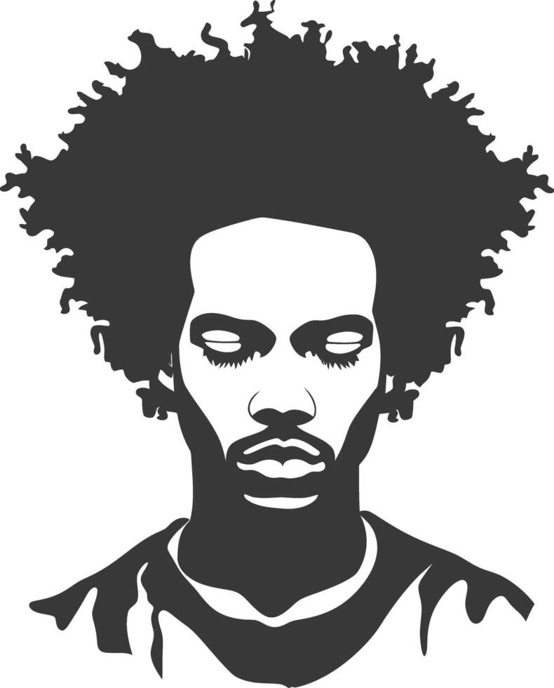 A black and white illustration of a man with an afro hair vector
