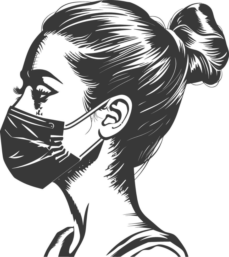Woman with a medical mask in her profile vector