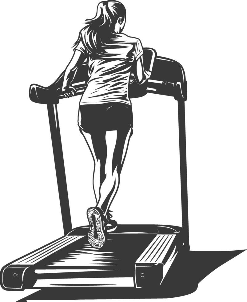 A woman running on a treadmill vector