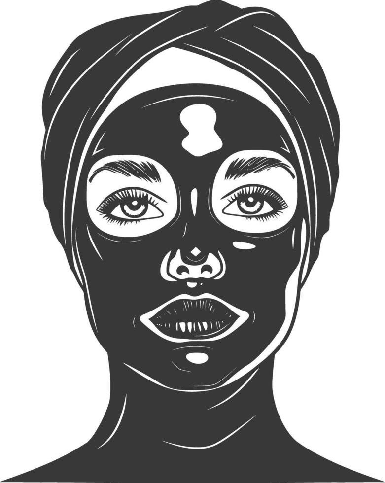 A black and white illustration of a woman with a black face mask vector