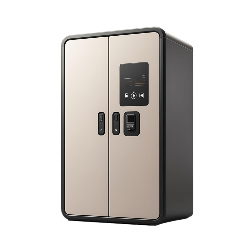 A travel locker with a digital smart lock system, designed for airport or train station use, isolated on transparent background png